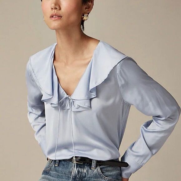 NWT J CREW Goldie top in satin in IVORY - Picture 3 of 9